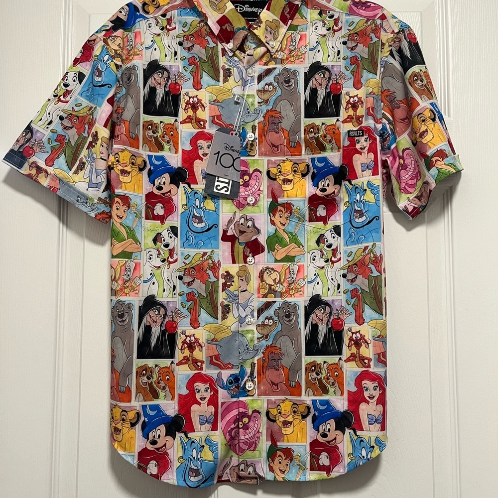 *NEW* Never Worn Disney 100 RSVLTS Colorful Character Collage Men's Shirt